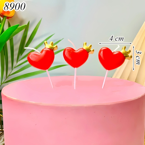 Vỉ 3 nến tim đỏ vương miện vàng TQ