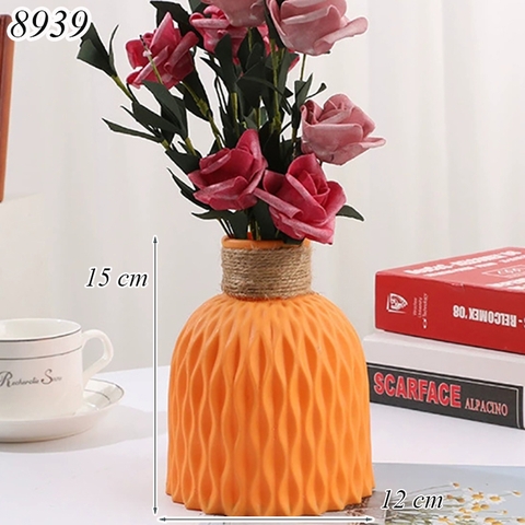 Bình cắm hoa nhựa giả gốm màu cam TQ