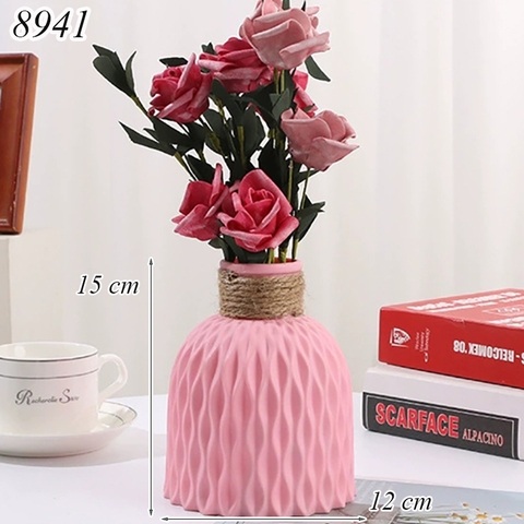 Bình cắm hoa nhựa giả gốm màu hồng TQ