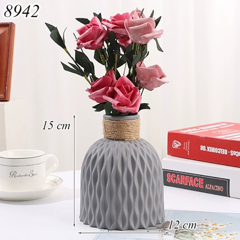 Bình cắm hoa nhựa giả gốm màu xám TQ