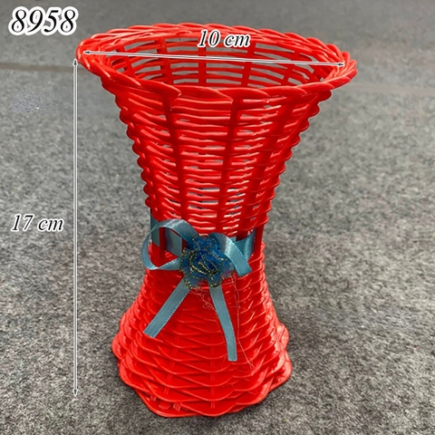 Bình cắm hoa nhựa đỏ gắn nơ TQ
