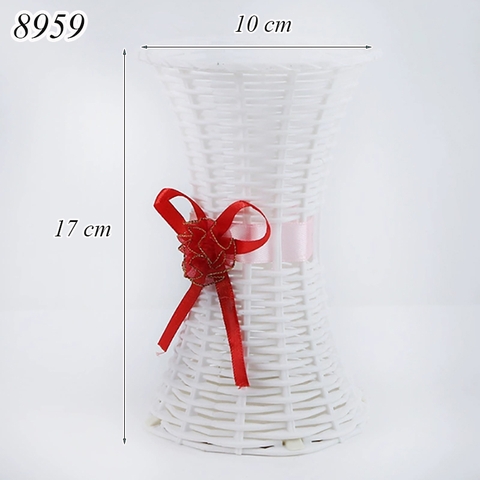 Bình cắm hoa nhựa trắng gắn nơ TQ