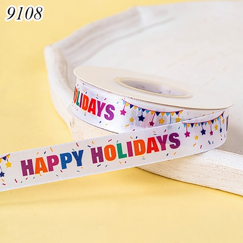 Cuộn 17m Ruybang Trắng chữ Happy Holidays nhiều màu