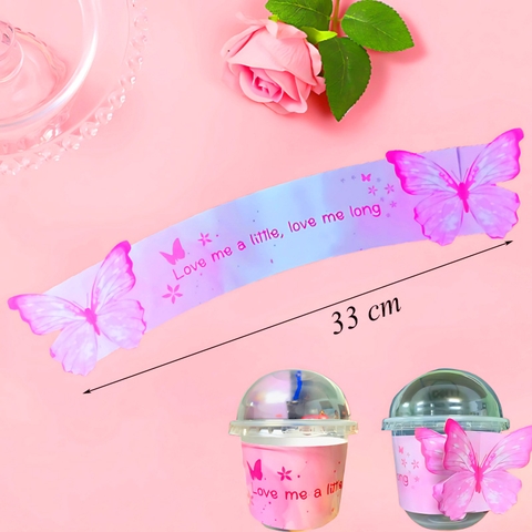 1 Cốc nhựa Pet nắp cầu + tem bướm Hồng