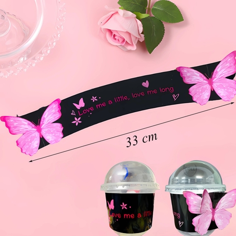 1 Cốc nhựa Pet nắp cầu + tem bướm Đen