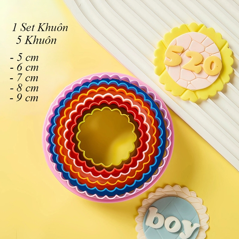 Bộ 5 khuôn ấn bánh hình tròn nhiều màu TQ