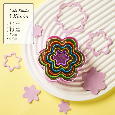 Bộ 5 khuôn ấn bánh hình hoa nhiều màu TQ