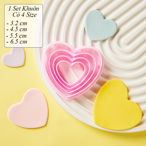 Bộ 4 khuôn ấn bánh hình tim TQ