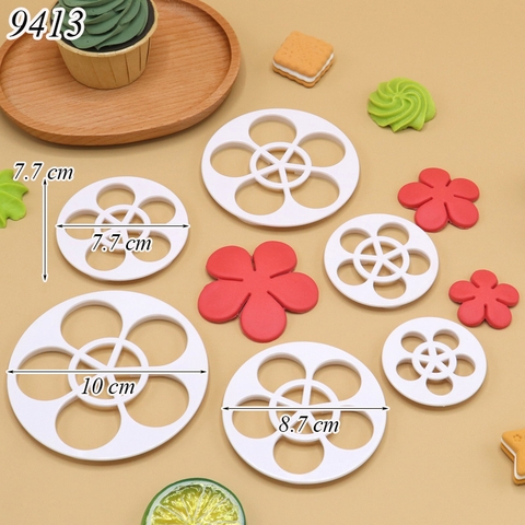 Bộ 6 khuôn ấn bánh hình hoa 5 cánh nhựa TQ