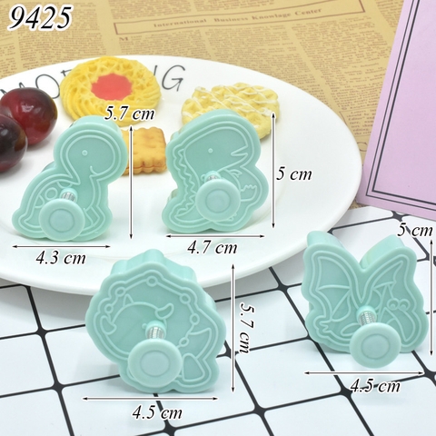 Bộ 4 khuôn ấn bánh nhựa Xanh Ngọc hình khủng long 2 TQ (size nhỏ)