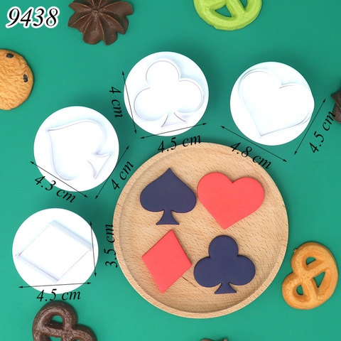 Bộ 4 khuôn ấn bánh hình bộ bài Poker TQ (loại lò xo)