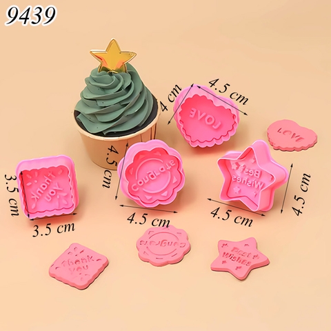 Bộ 4 khuôn ấn bánh hình tim,sao,vuông,tròn TQ