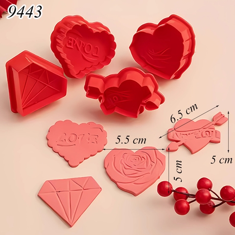 Bộ 4 khuôn ấn bánh chủ đề Valentine Day TQ