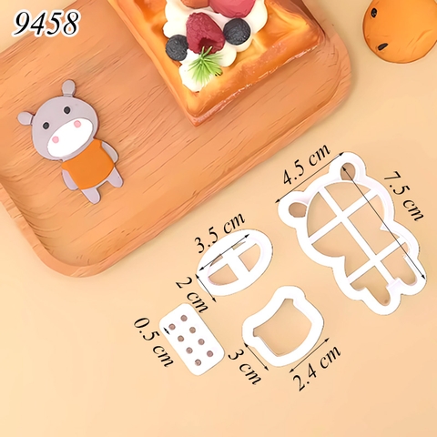 Khuôn ấn bánh hình hà mã TQ (4 chi tiết)