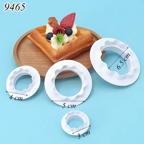 Bộ 4 khuôn ấn bánh tròn lượn sóng nhựa trắng TQ