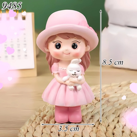 Tượng Sứ Bé Gái Áo Hồng Đứng Ôm Thỏ TQ