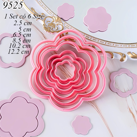 Bộ 6 khuôn cắt bánh/kẹo hình hoa màu hồng TQ