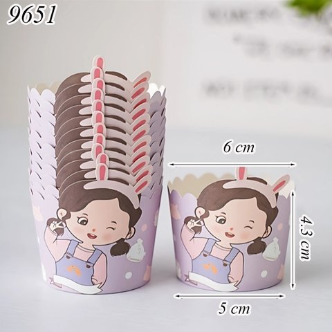 Set 50 Cốc Giấy Nướng Bánh Cupcake Hình Bé Gái Tai Thỏ