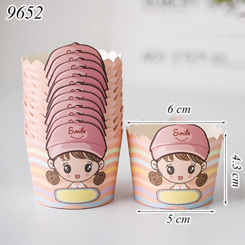 Set 50 Cốc Giấy Nướng Bánh Cupcake Hình Bé Gái Mũ Hồng