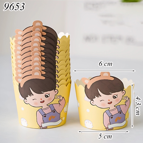Set 50 Cốc Giấy Nướng Bánh Cupcake Hình Bé Trai Tai Gấu