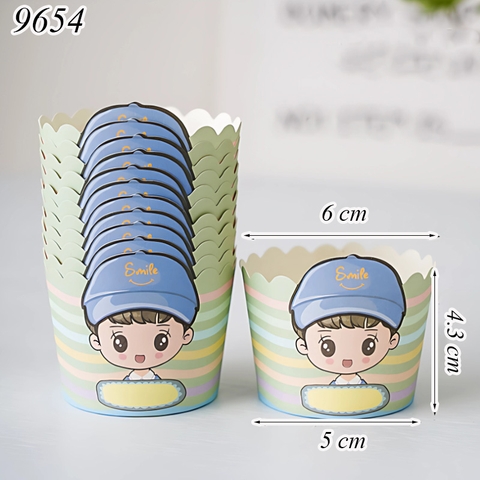 Set 50 Cốc Giấy Nướng Bánh Cupcake Hình Bé Trai Đội Mũ Xanh