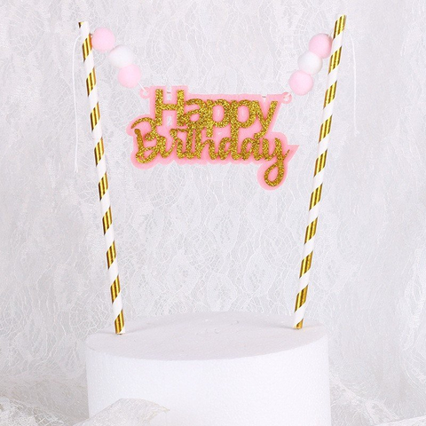 Khung dây chữ Happy Birthday kim tuyến hồng