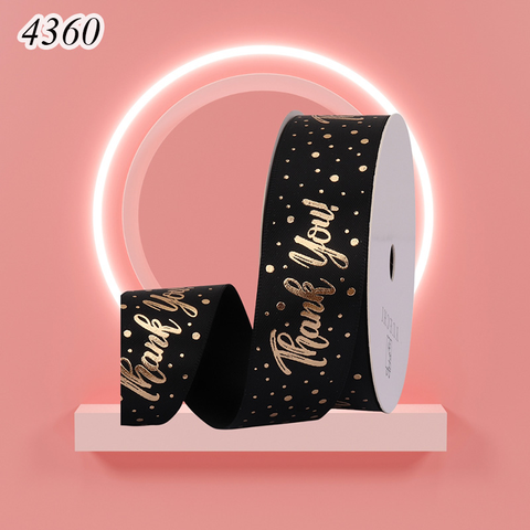 Cuộn 45m Ruybang chấm bi thank you đen khổ 2.5cm