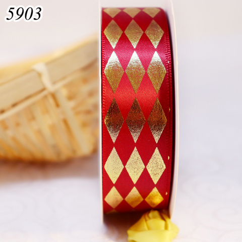 Cuộn 25m Ruybang họa tiết kim cương 2.5cm Đỏ Đô