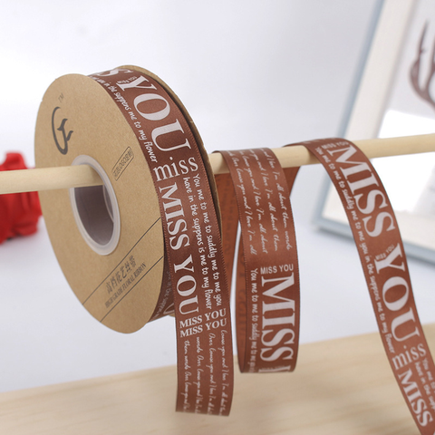 Cuộn 45m Ruy băng MISS YOU nâu khổ 2.5cm
