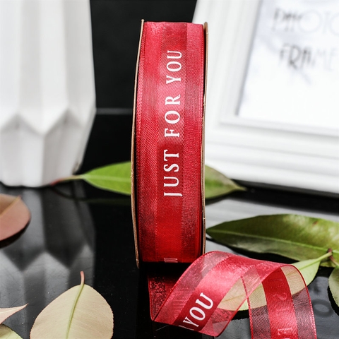 Lẻ 3m ruybang ren just for you đỏ đô 2.5cm