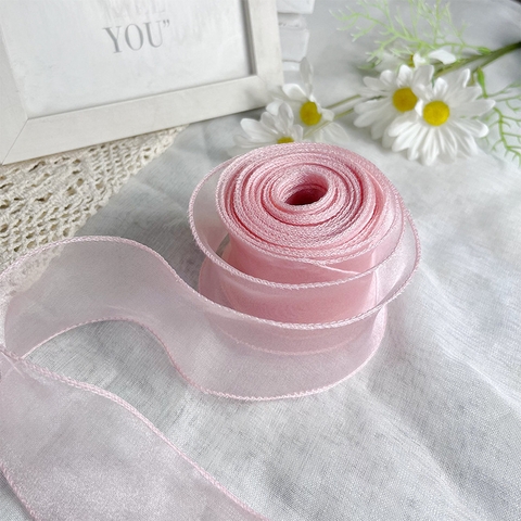 Ruybang voan HỒNG NHẠT không lõi cao 4cm dài 9m.