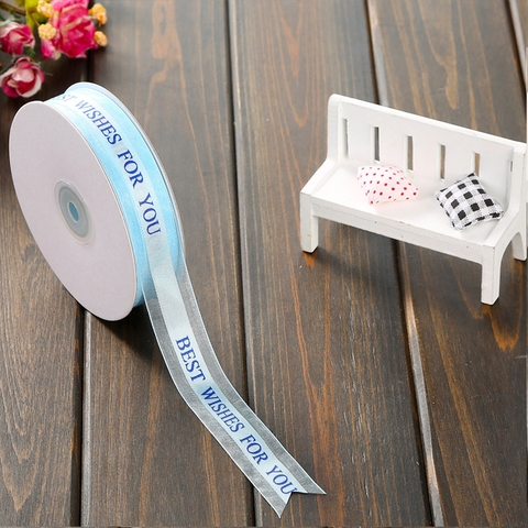 Lẻ 3m ruybang ren best wishes for you Xanh Duong Nhạt 2.5cm