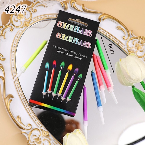 Vỉ 6 nến cháy nhiều màu