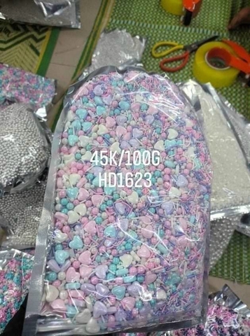 Keo - kẹo đường cốm tim hồng trắng tím(100gr)