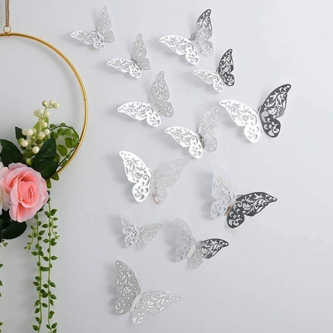 set 12 bướm giấy mica bạc