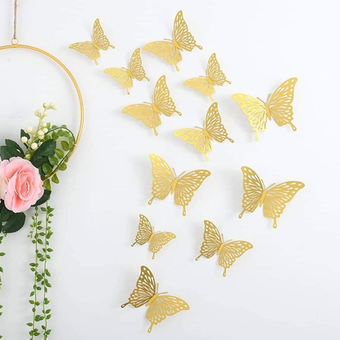 set 12 bướm giấy mica vàng có đuôi
