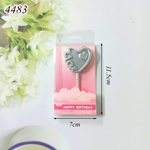 Vỉ nến trái tim chữ love màu bạc