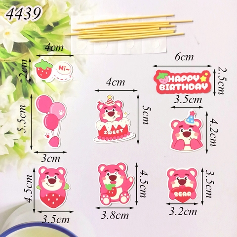SCG-set cắm giấy gấu dâu tây đỏ TQ