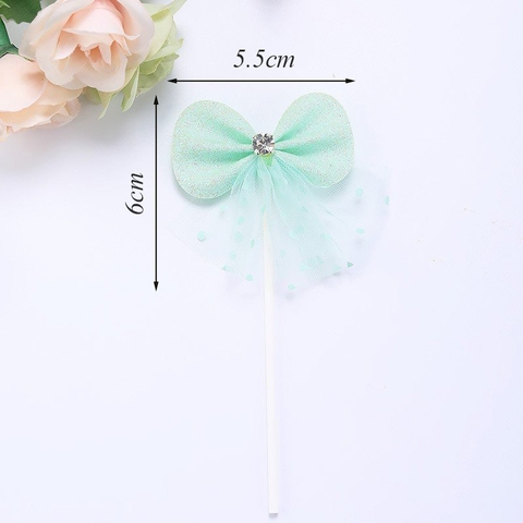 QC-que cắm nơ vải kim tuyến xanh lá đính kim cương
