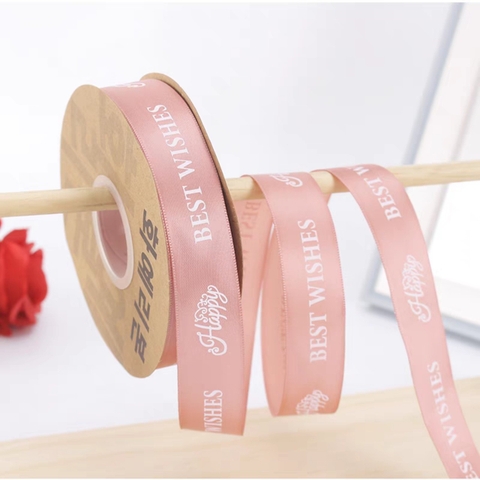 Lẻ 3m ruybang happy best wishes hồng cam 2.5cm