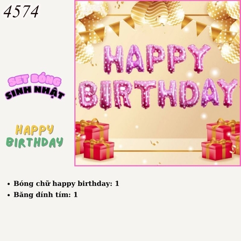 Bóng chữ happy birthday hồng tím