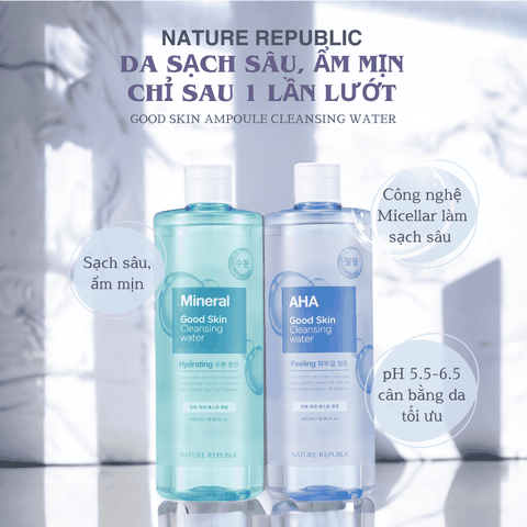 Nước tẩy trang Nature Republic Cleansing Water tẩy trang mắt môi trang điểm da dầu mụn da nhạy cảm da khô 500ml