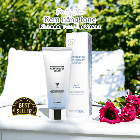 Kem nâng tone PrettySkin Diamond Tone-Up Cream dưỡng trắng da mặt và da body lót nâng tông trắng mịn 100ml