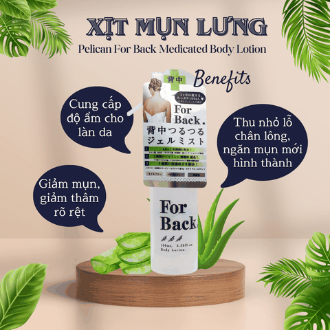 Xịt mụn lưng Pelican For Back Gel Mist giảm mụn thâm dưỡng trắng sáng sạch sâu tẩy da chết Nhật Bản 100ml