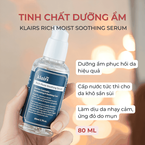 Serum dưỡng ẩm Klairs Rich Moist Soothing cấp ẩm phục hồi ngăn ngừa lão hoá da Hàn Quốc 80ml 
