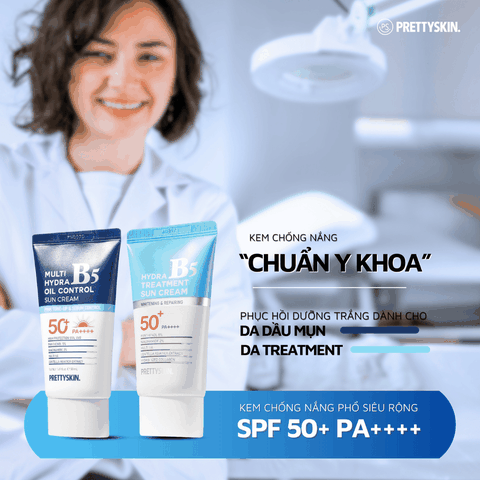 Kem chống nắng nâng tone Prettyskin Multi Hydra B5 Treatment Sun Cream dành cho da dầu mụn SPF50+ 50ml