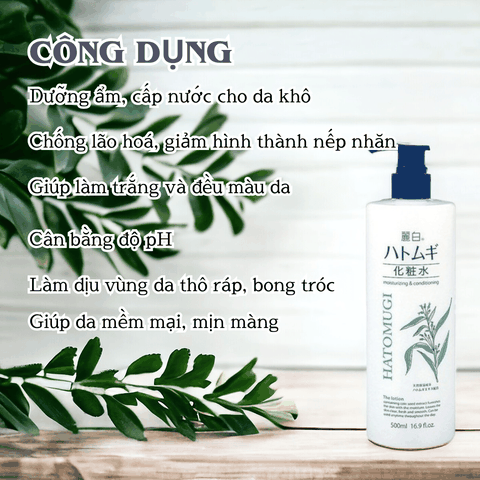 Toner Hatomugi Reihaku Lotion nước hoa hồng ý nhĩ dưỡng ẩm làm trắng da Nhật Bản 500ml