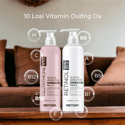 Kem dưỡng trắng body Prettyskin Lotion dưỡng thể chống lão hóa làm trắng da cấp tốc Glutathione và Retinol B5