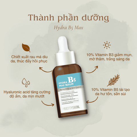 Serum B5 Pretty Skin Hydra Max Serum dưỡng ẩm dưỡng trắng da phục hồi da mịn màng 50ml Hàn Quốc chính hãng