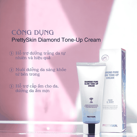 Kem nâng tone PrettySkin Diamond Tone-Up Cream dưỡng trắng da mặt và da body lót nâng tông trắng mịn 100ml
